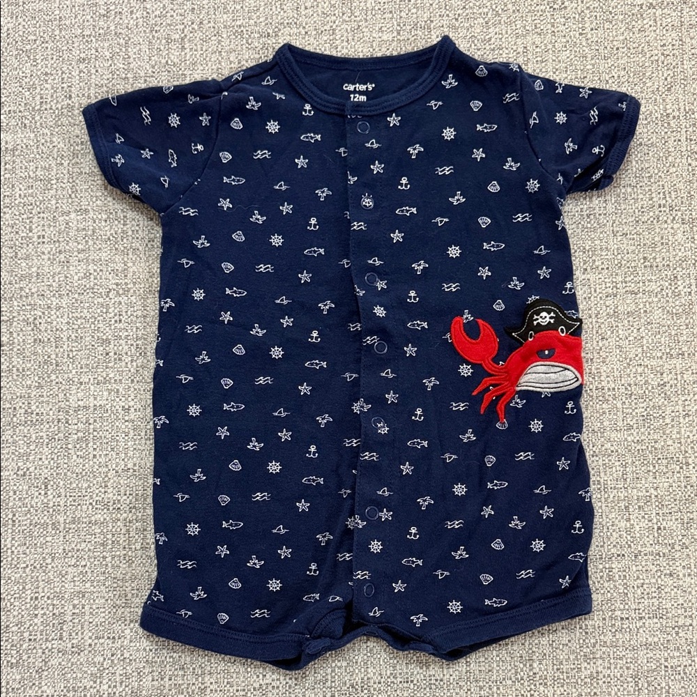 Carter's Dark Blue Bodysuit with Pirate Crab